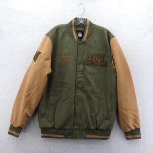NFL Jacket Mens Large Atlanta Falcons Green Tan Varsity Bomber Mid Y2k Vintage
